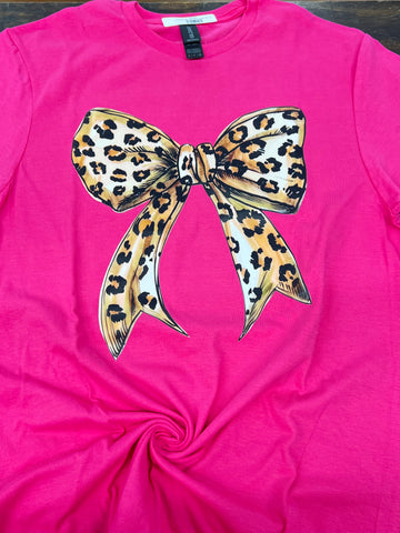 Cheetah Bow Hot Pink Graphic Tee