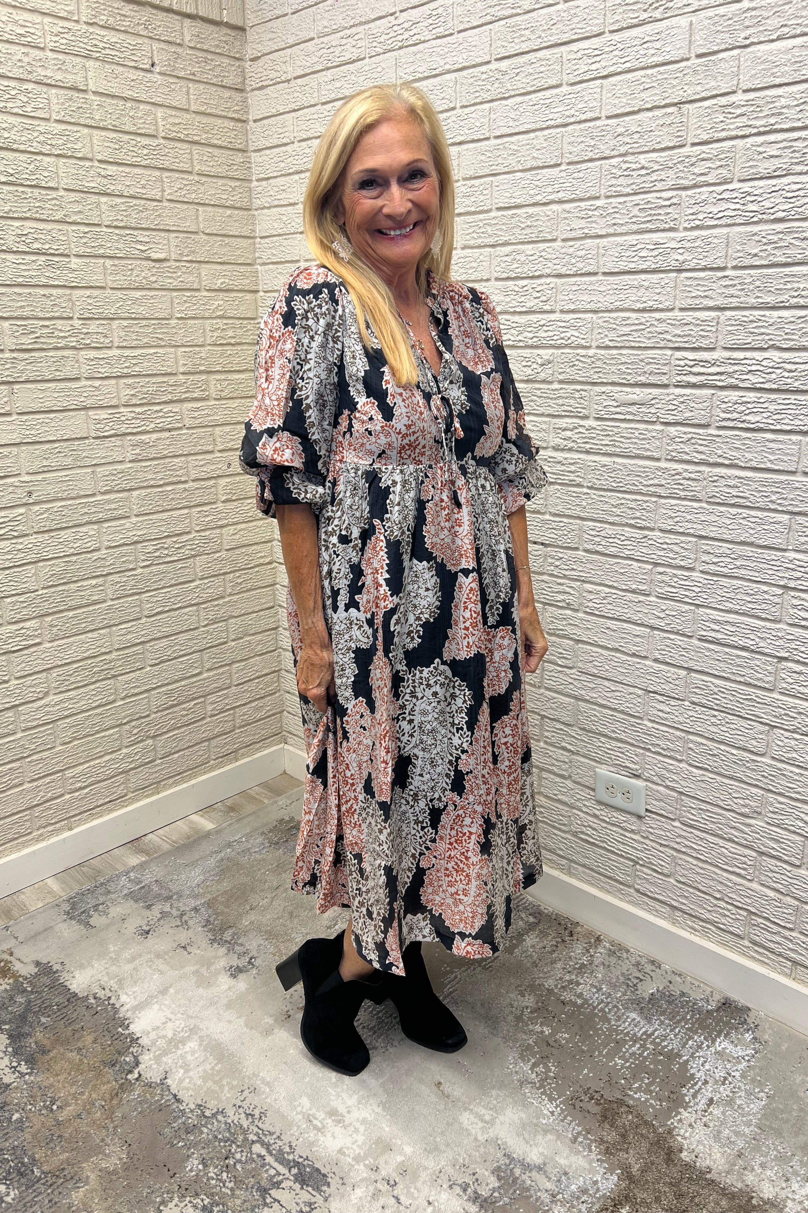Paisley Print Midi Dress with Ruffle Sleeves By Umgee