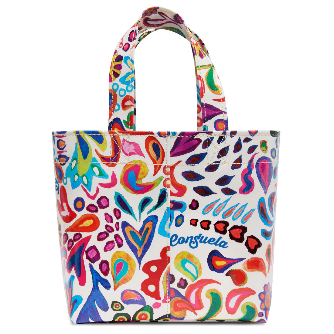 Colorful Consuela Bianca Mini Bag with vibrant abstract floral print, small tote with sturdy handles, perfect for daily essentials, SKU: 12345