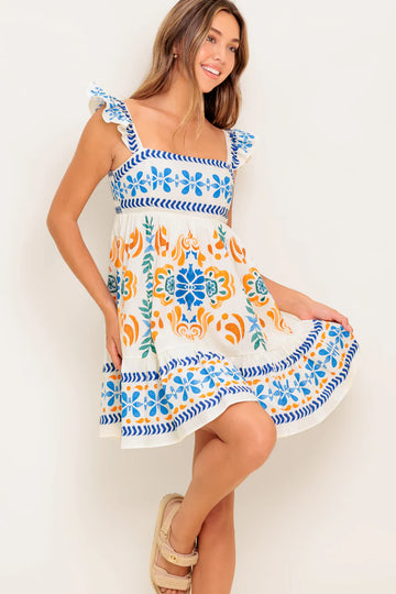 Floral Kiss Ivory Woven Mini Dress By Flying Tomato