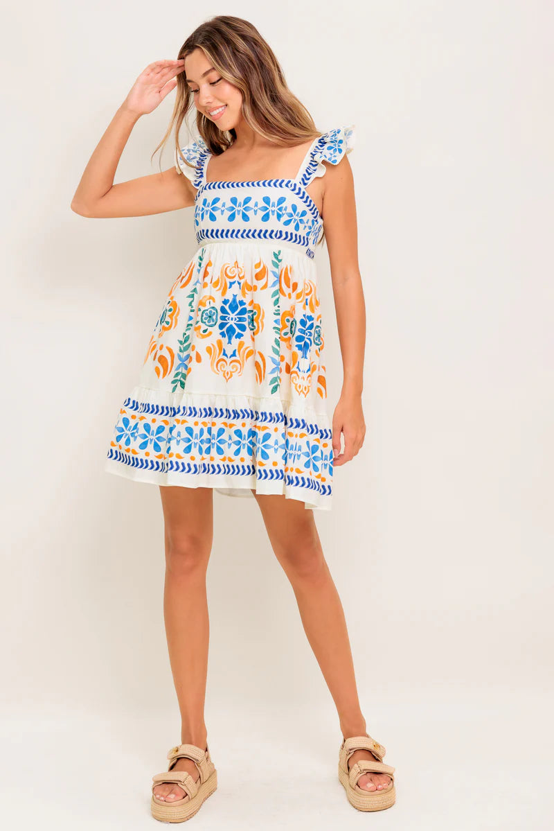 Floral Kiss Ivory Woven Mini Dress By Flying Tomato