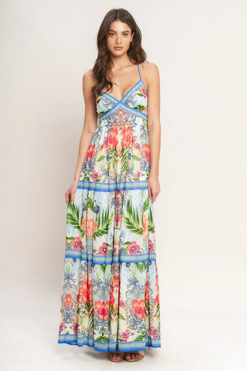 Fresh Botanical Scale Woven Maxi Dress By Flying Tomato