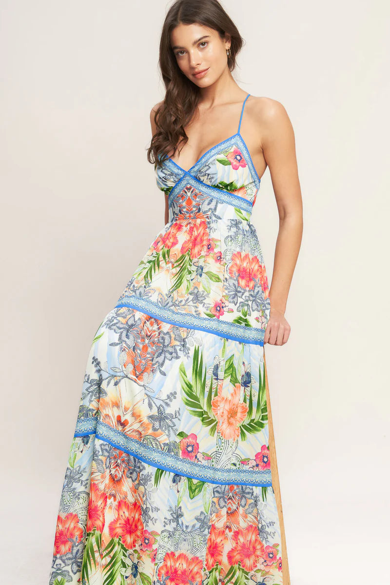 FRESH BOTANICAL SCALE WOVEN MAXI DRESS l FLYING TOMATO OFF White MULTI / S