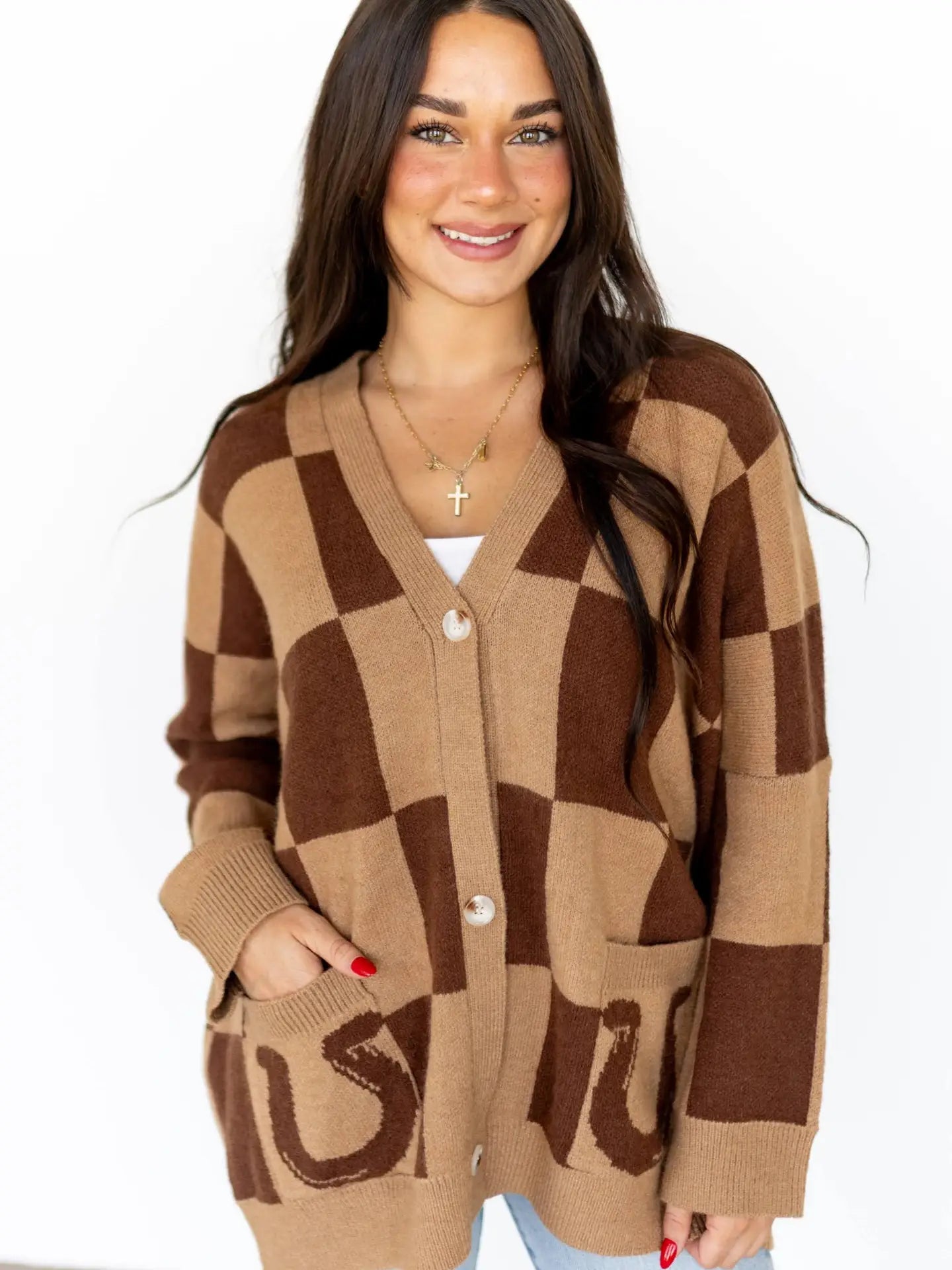 Lucky Charm Check Cardigan By Turquoise Haven