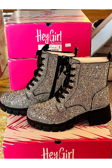 Mood Women's Clear Crystal Rhinestone Combat Boots by Corky's