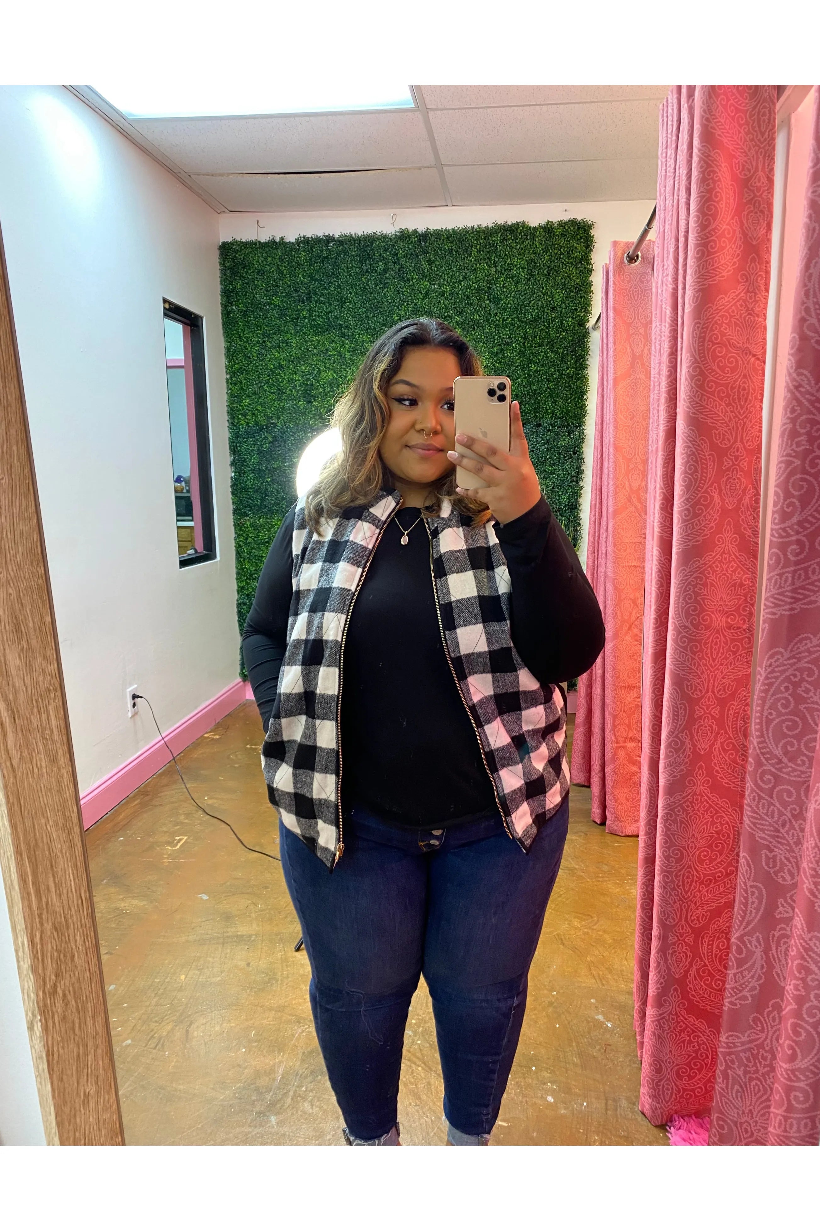 Plaid Zip Up Vest