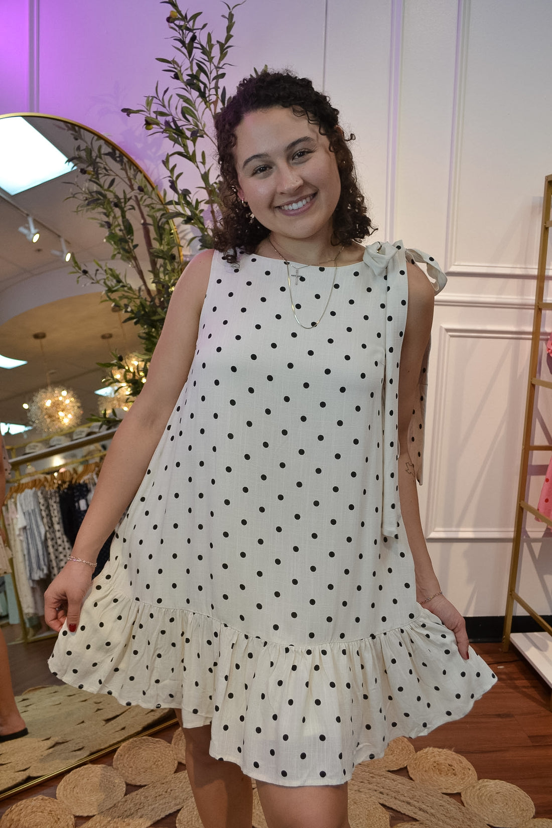 Sweet Spot Polka Bow Mini Dress By Able
