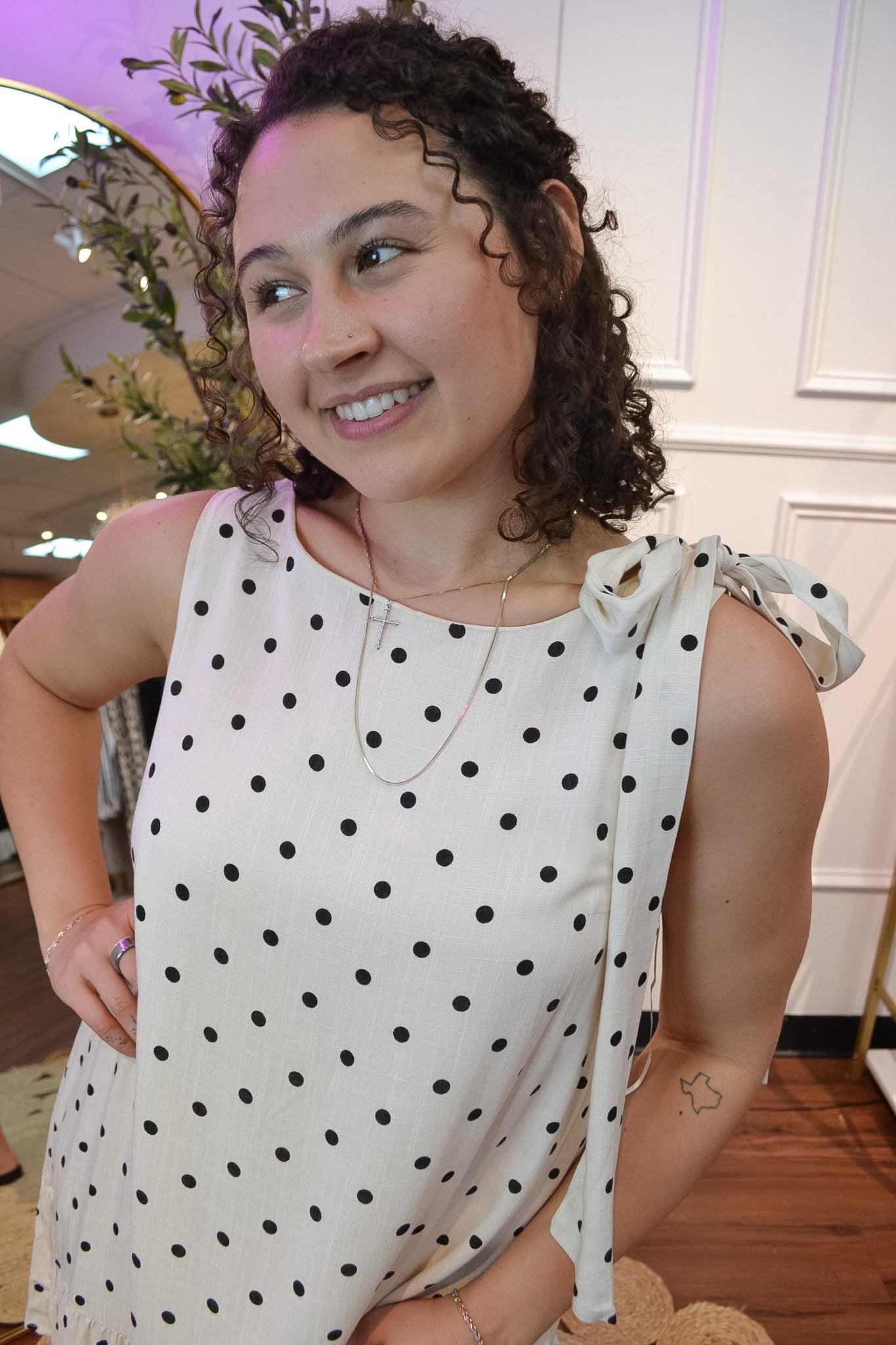 Sweet Spot Polka Bow Mini Dress By Able