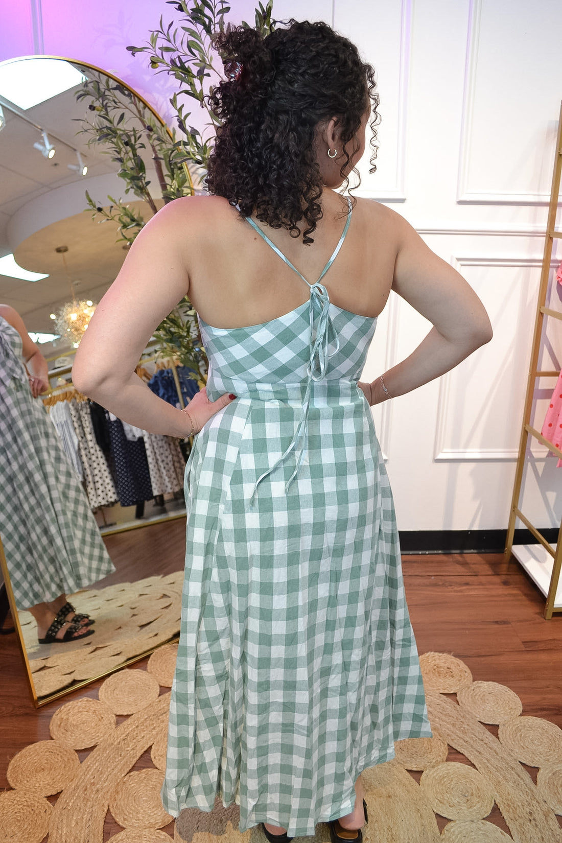 Green Gingham Bow Front Maxi Dress