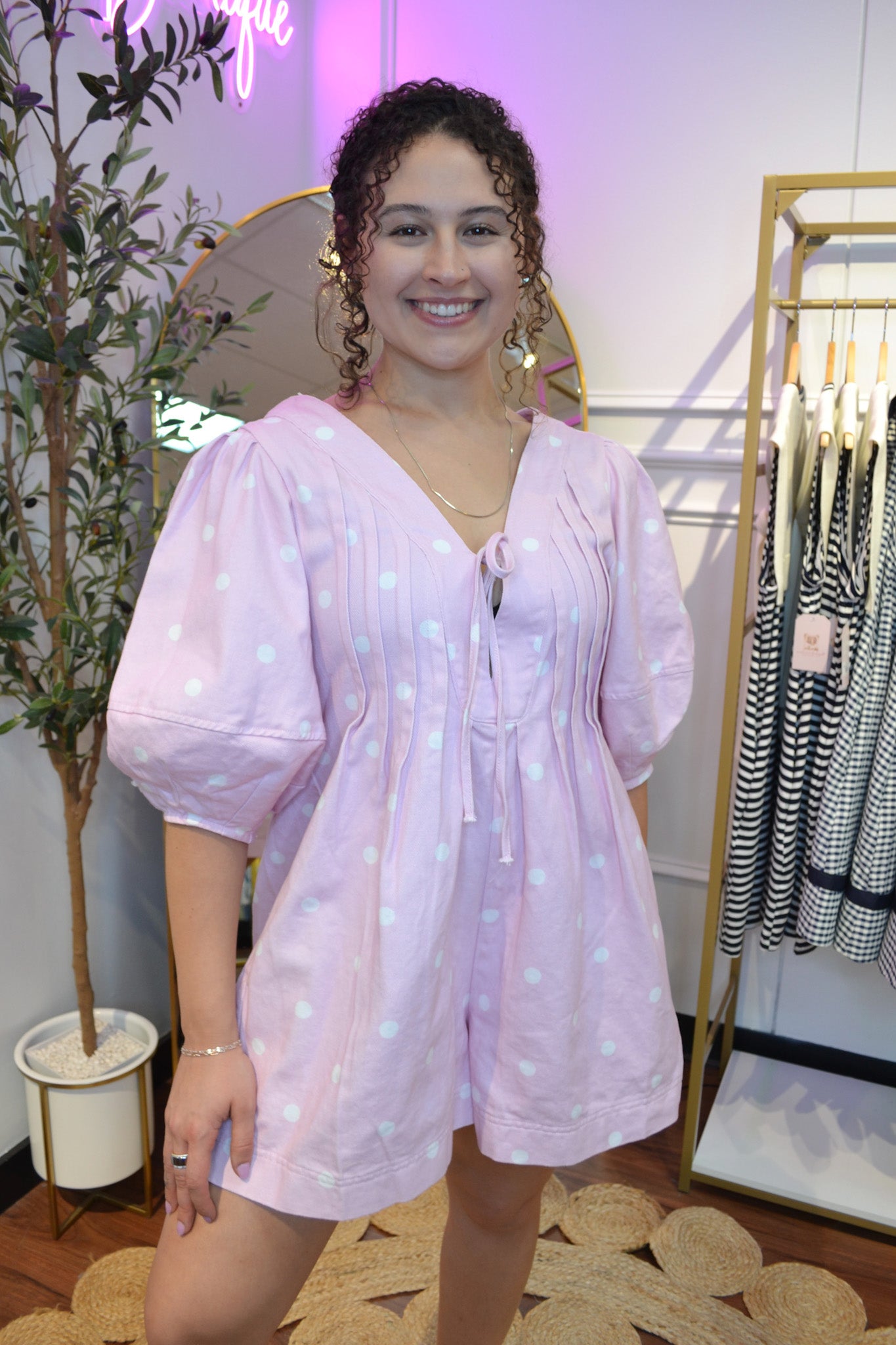 Pink Sugar Polka Dot Romper By Peach Love Cali