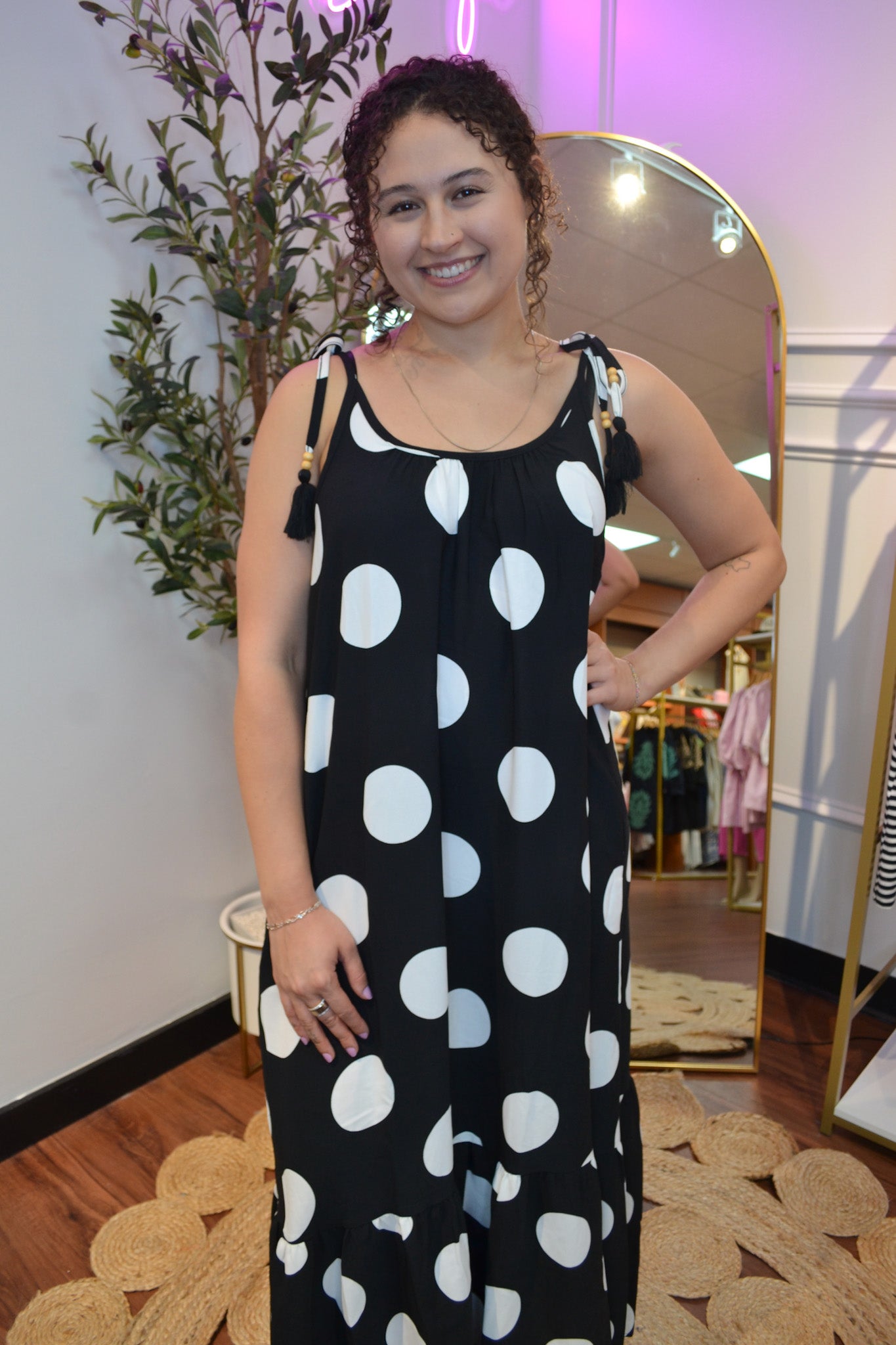 Black Polka Dot Maxi Dress By Oddi