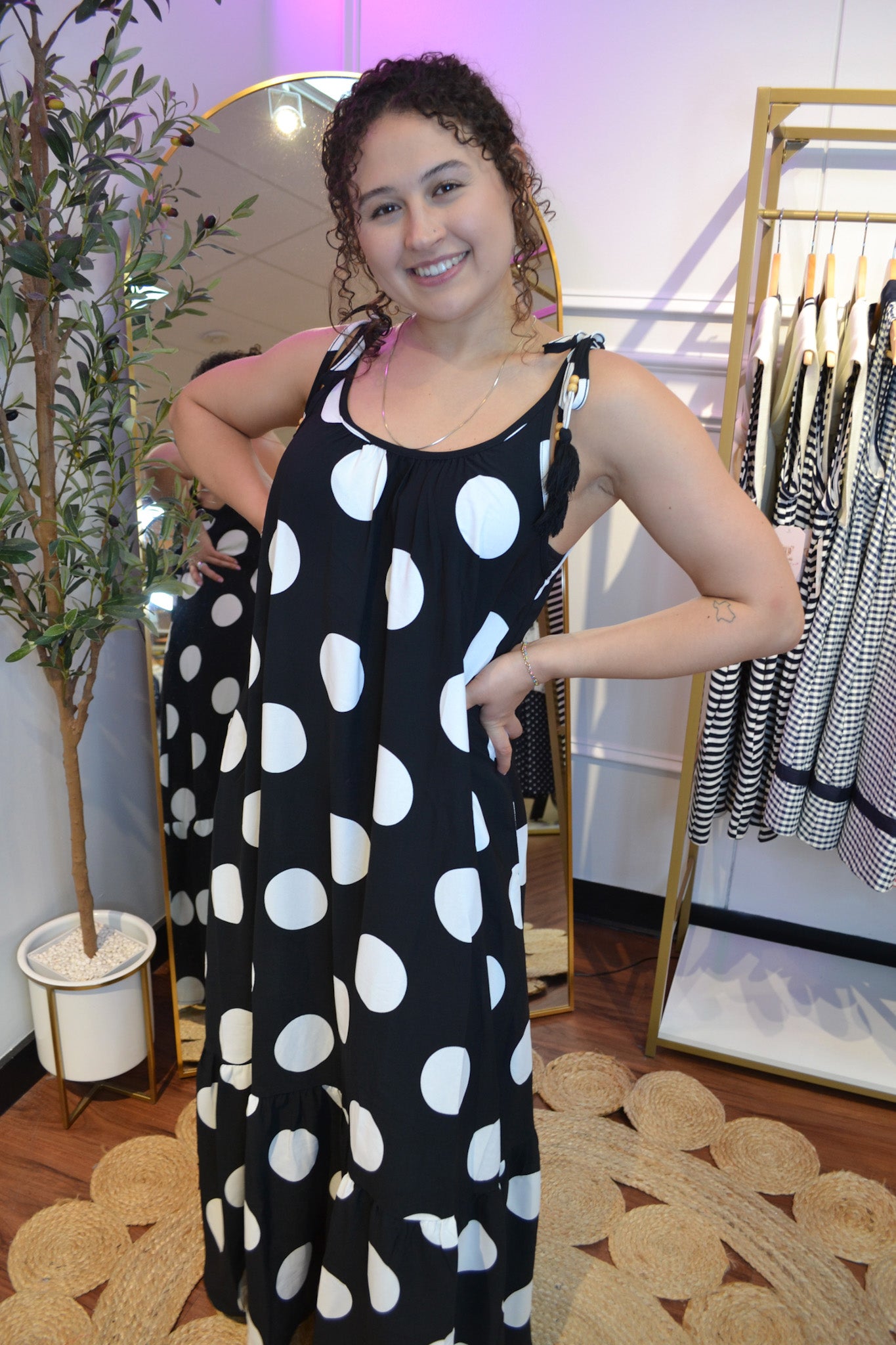 Black Polka Dot Maxi Dress By Oddi