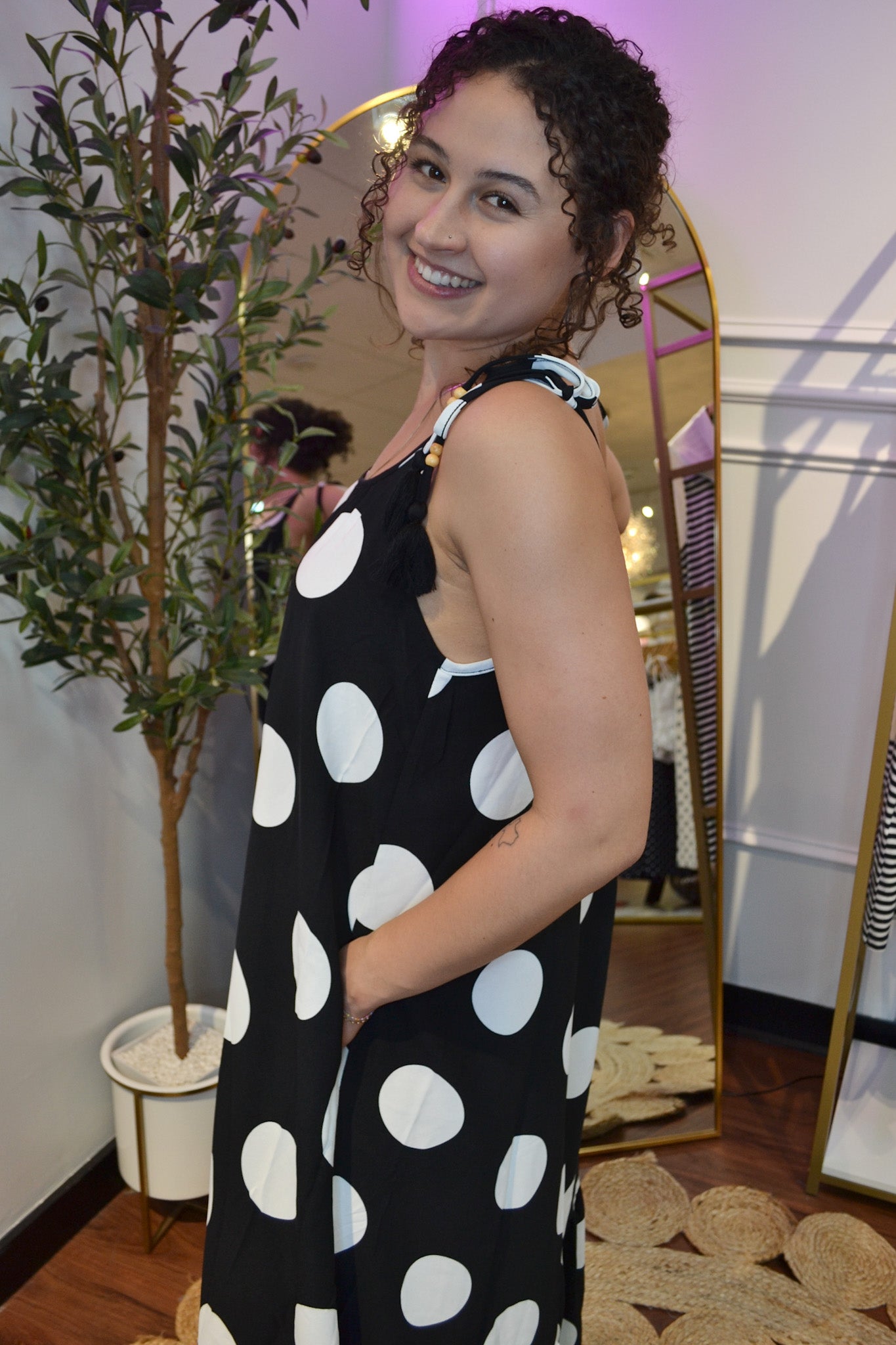 Black Polka Dot Maxi Dress By Oddi