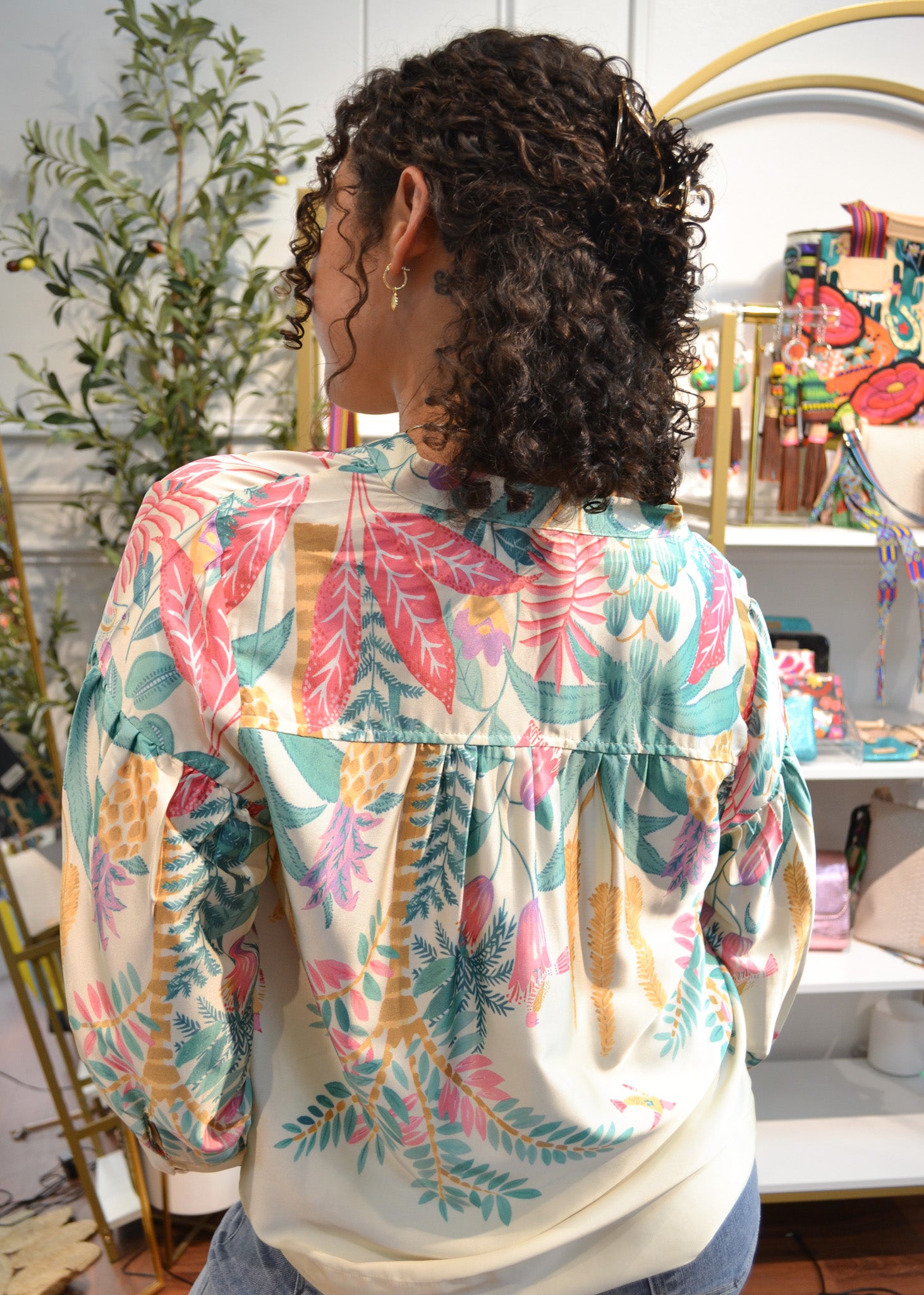 Tropical Daydream Satin Blouse By Jodifl