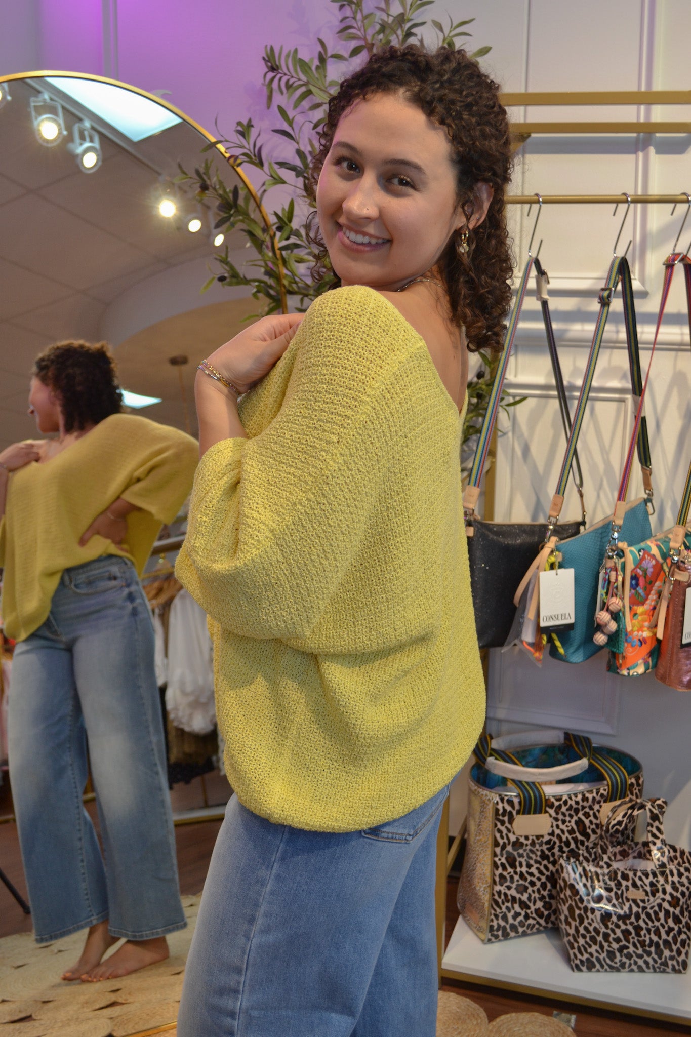 Bright yellow knit blouse with relaxed fit 