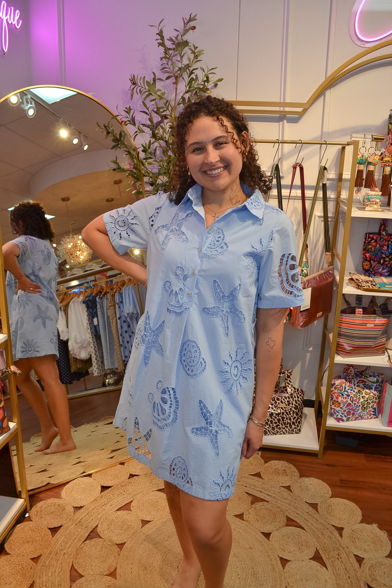 Costal blue cut out shell dress 