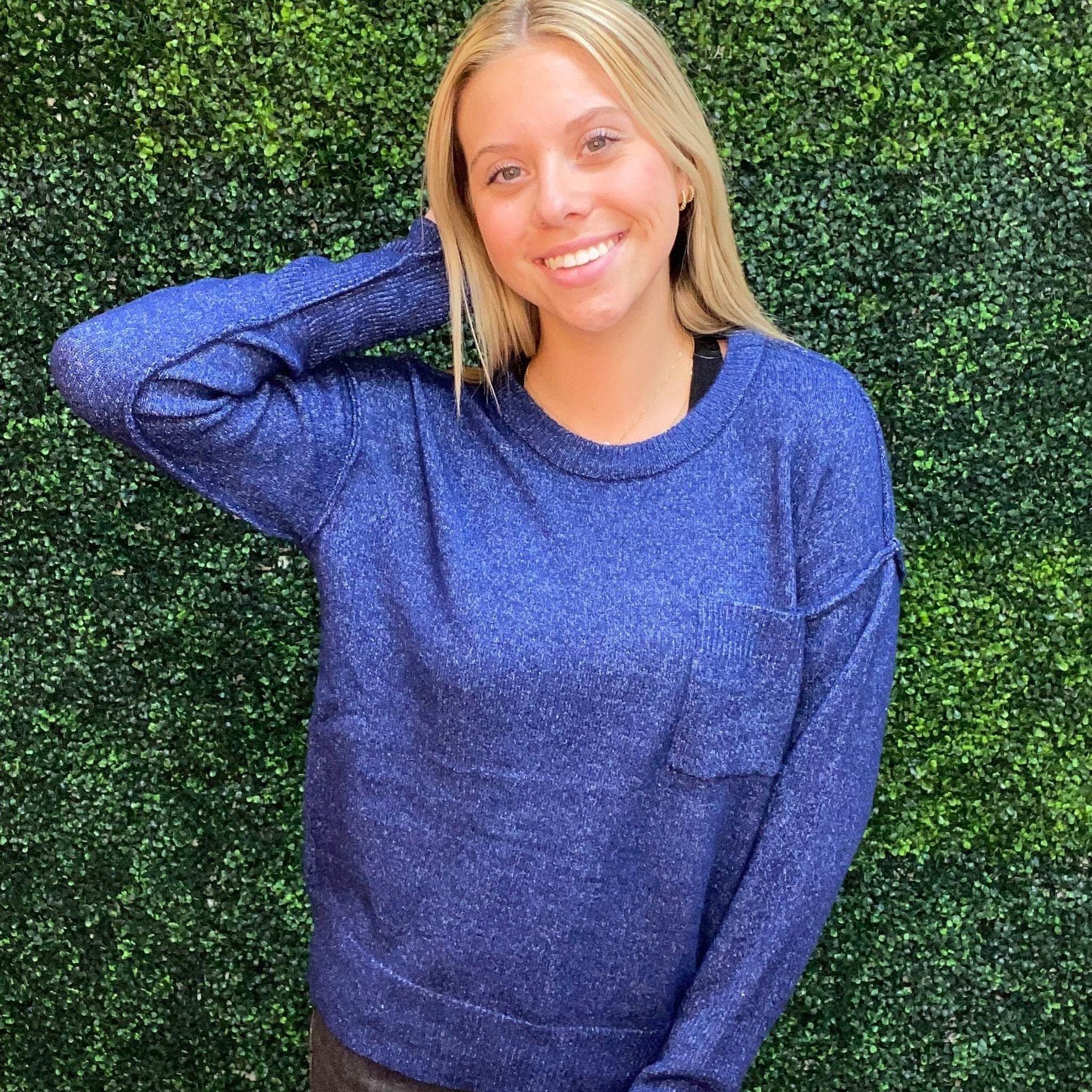 Melange Hi-Low Hem Round Neck Sweater