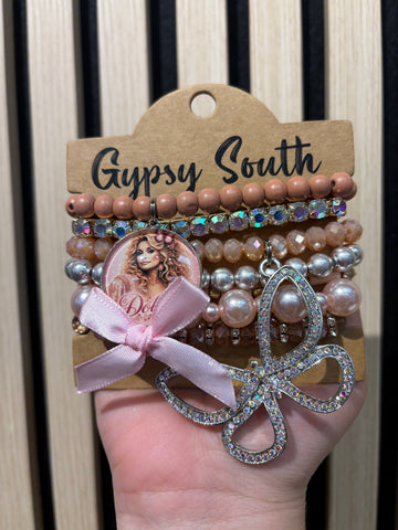 Gypsy South Dolly's Pink Bow Bracelet Stack