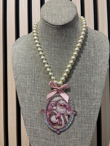 Gypsy South Pink Christmas Glam Santa Pearl Necklace