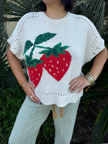 Strawberry Picnic Knit Sweater By Easel