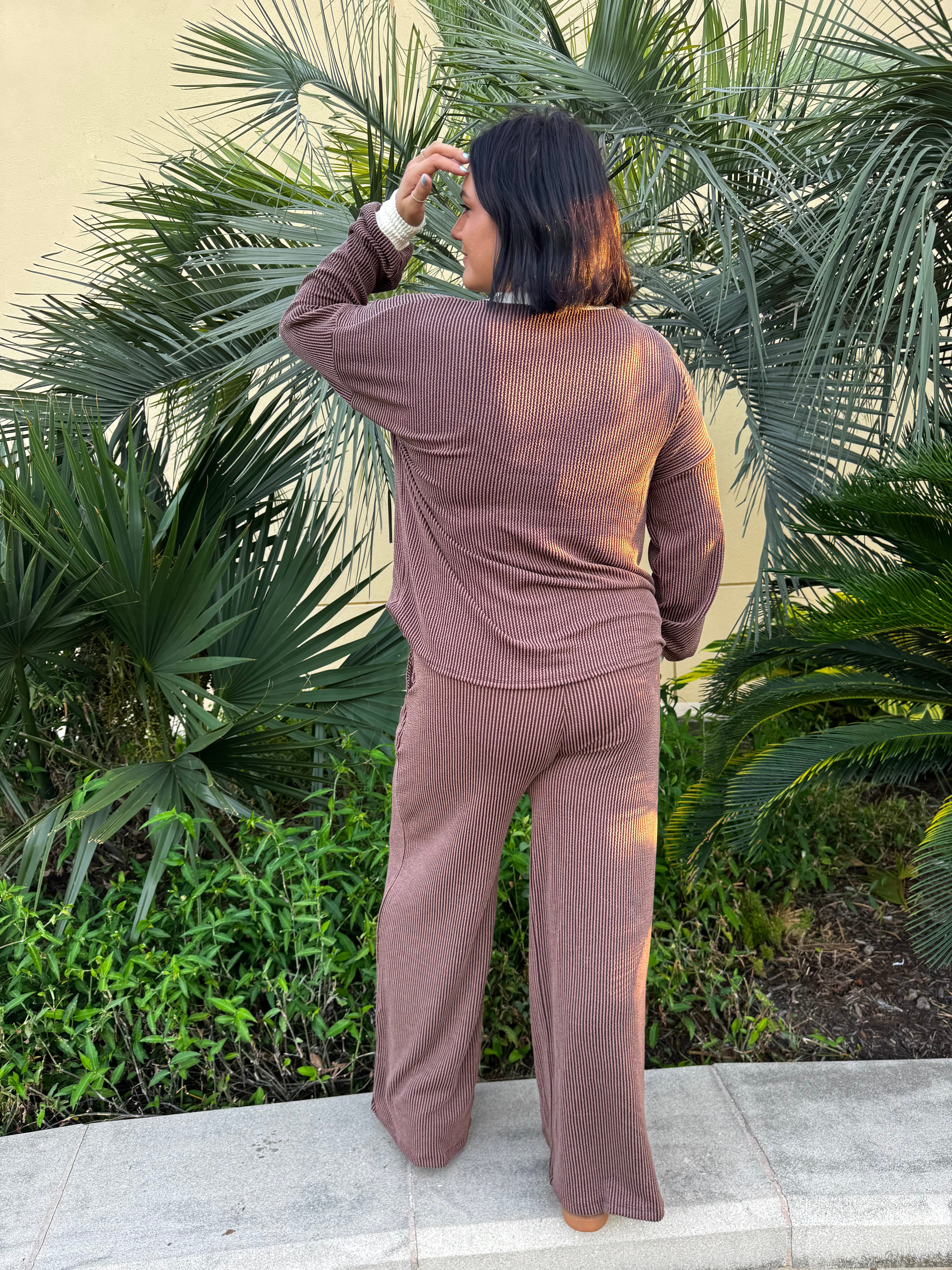 Raised Rib Round Neck Pullover & Pants Set