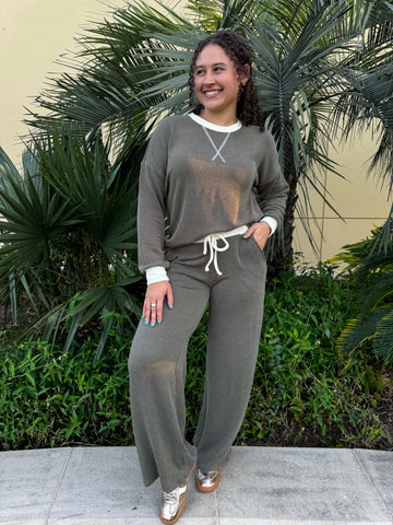 Raised Rib Round Neck Pullover & Pants Set