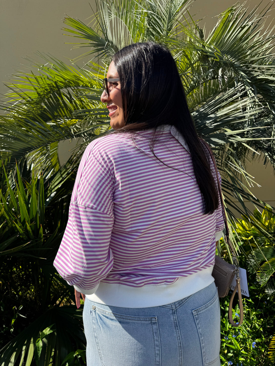 Plus Striped Contrast Trim Top By Zenana