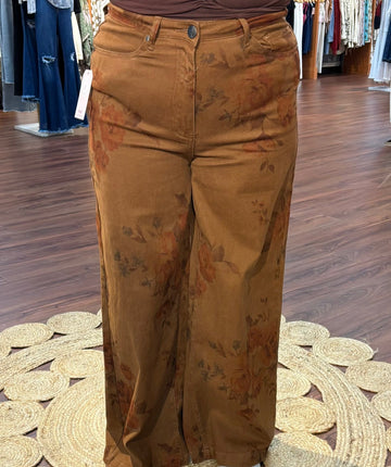 Floral Printed Mocha Barrel Pants By Easel