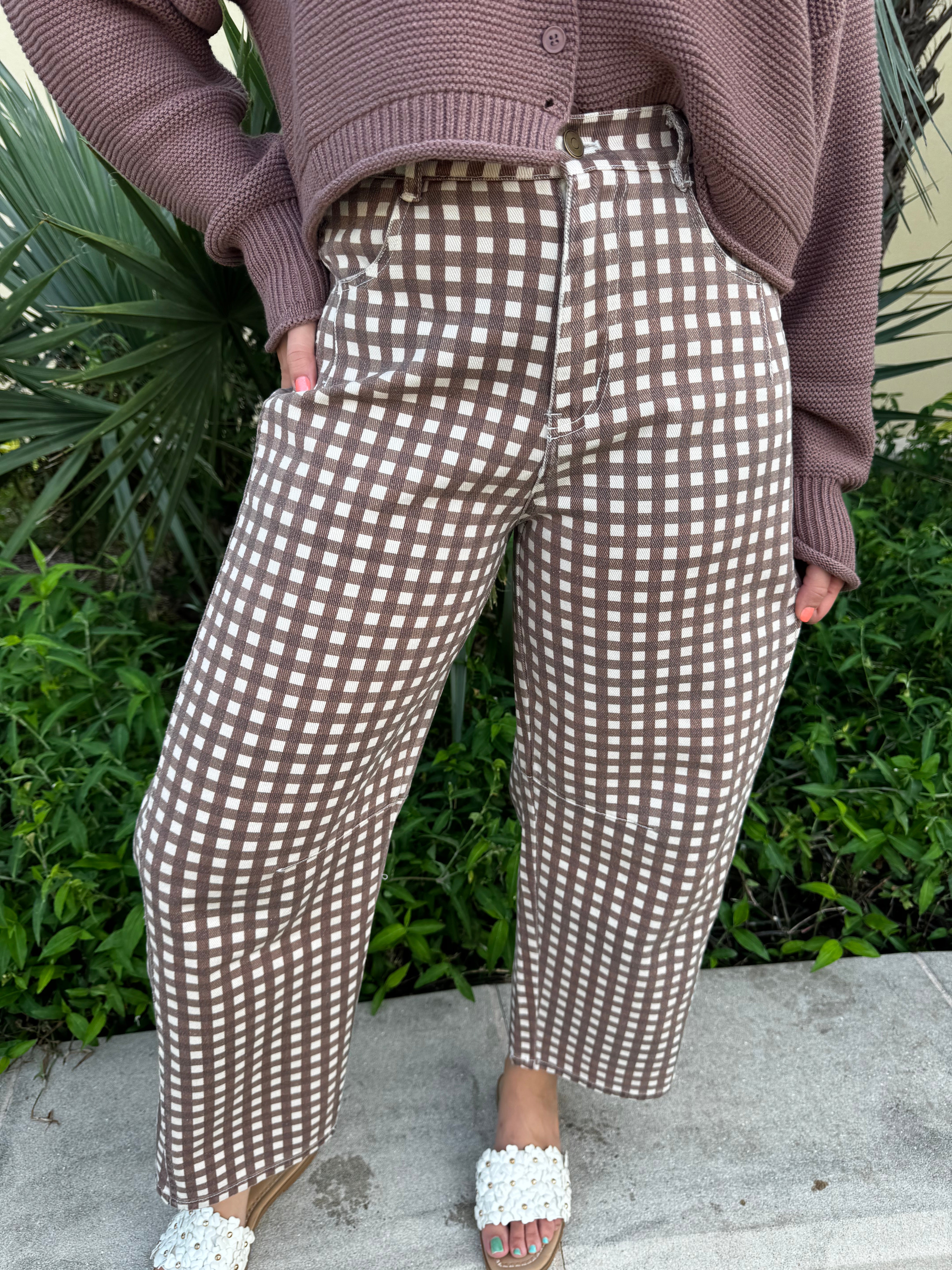 Checkmate Darling Gingham Barrel Pants
