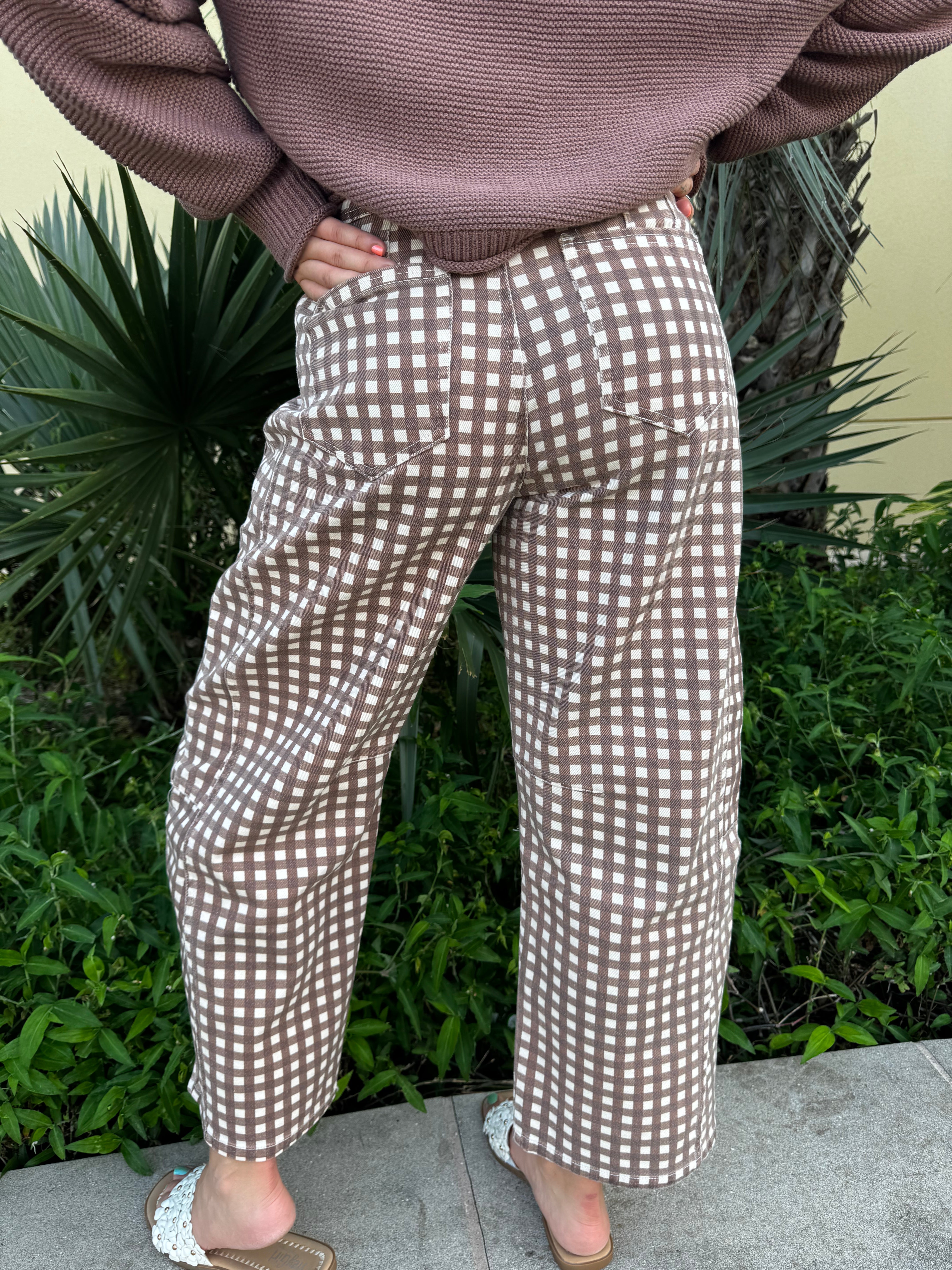 Checkmate Darling Gingham Barrel Pants