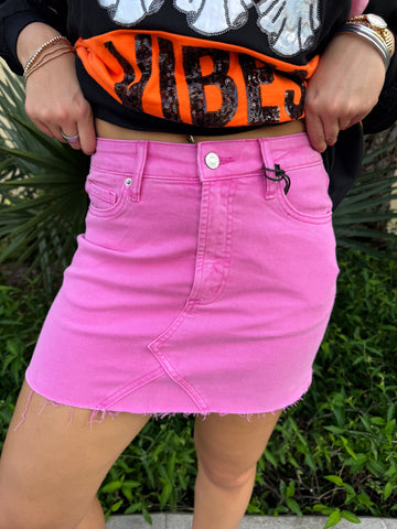 Pretty in Pink Raw Hem Mini Skirt