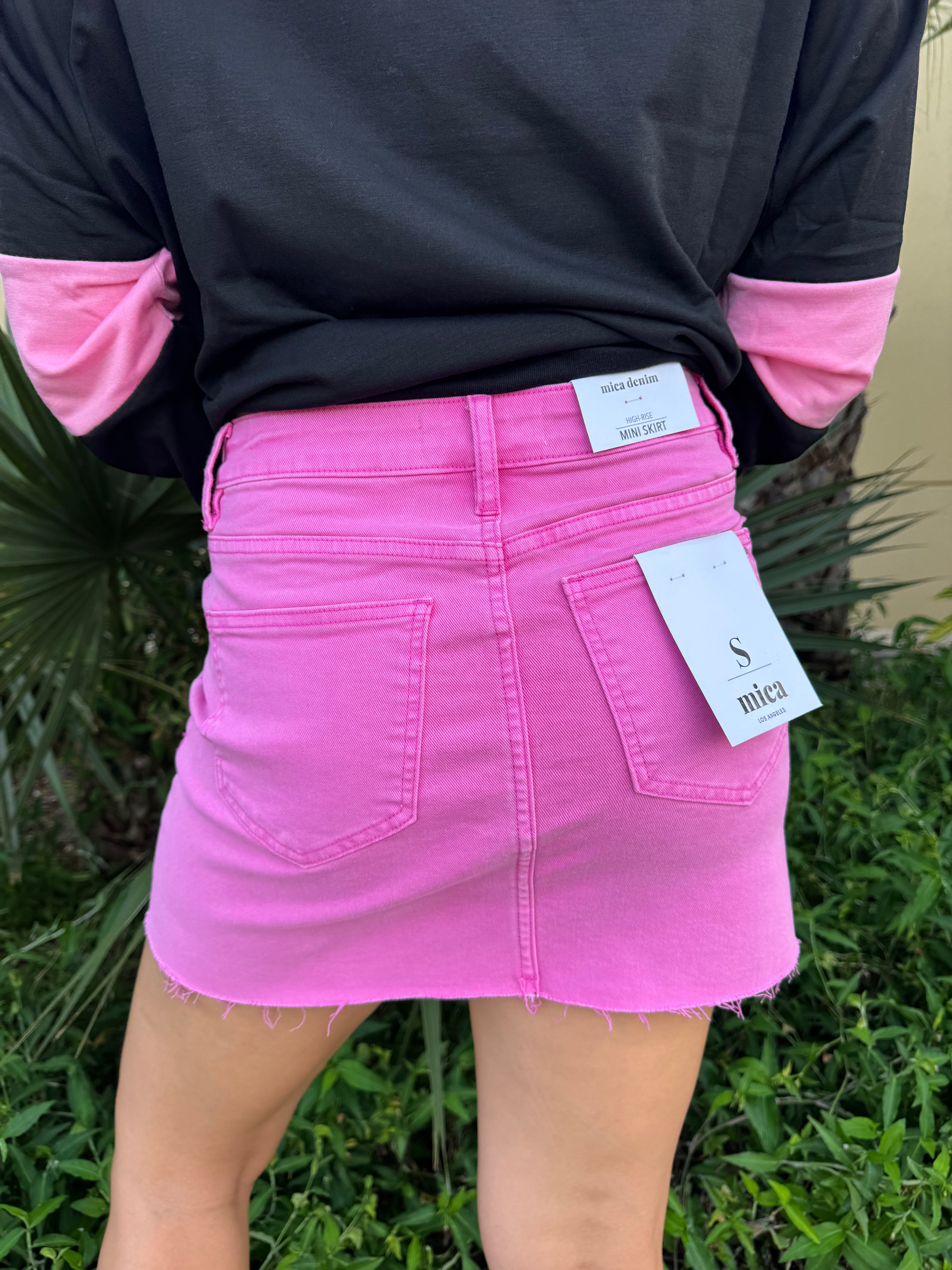 Pretty in Pink Raw Hem Mini Skirt