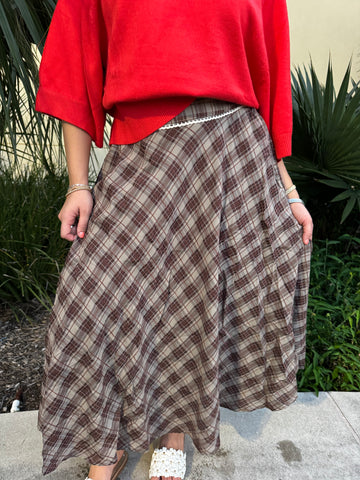 Autumn Stroll Plaid Maxi Skirt By Easel
