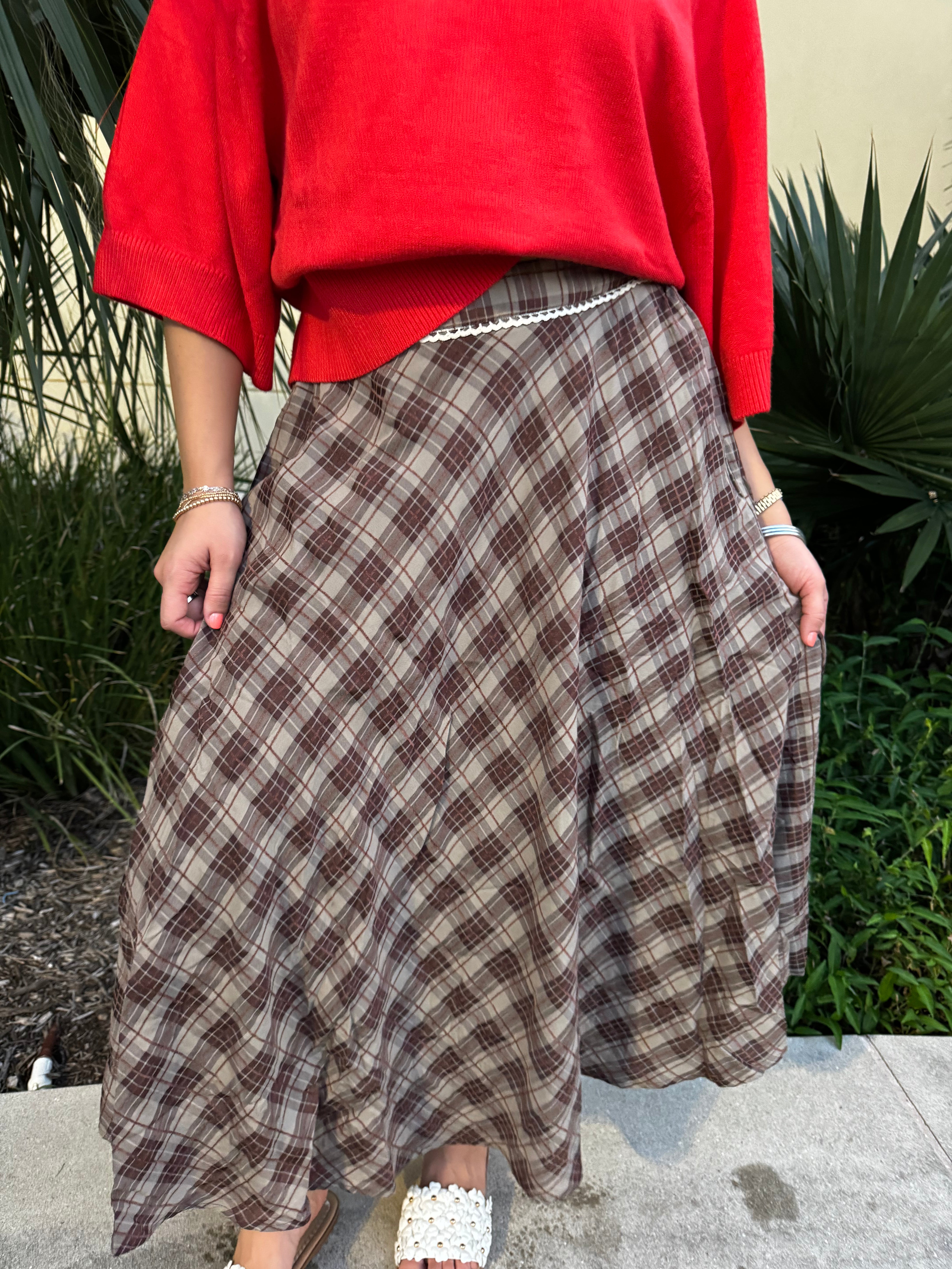 Autumn Stroll Plaid Maxi Skirt By Easel