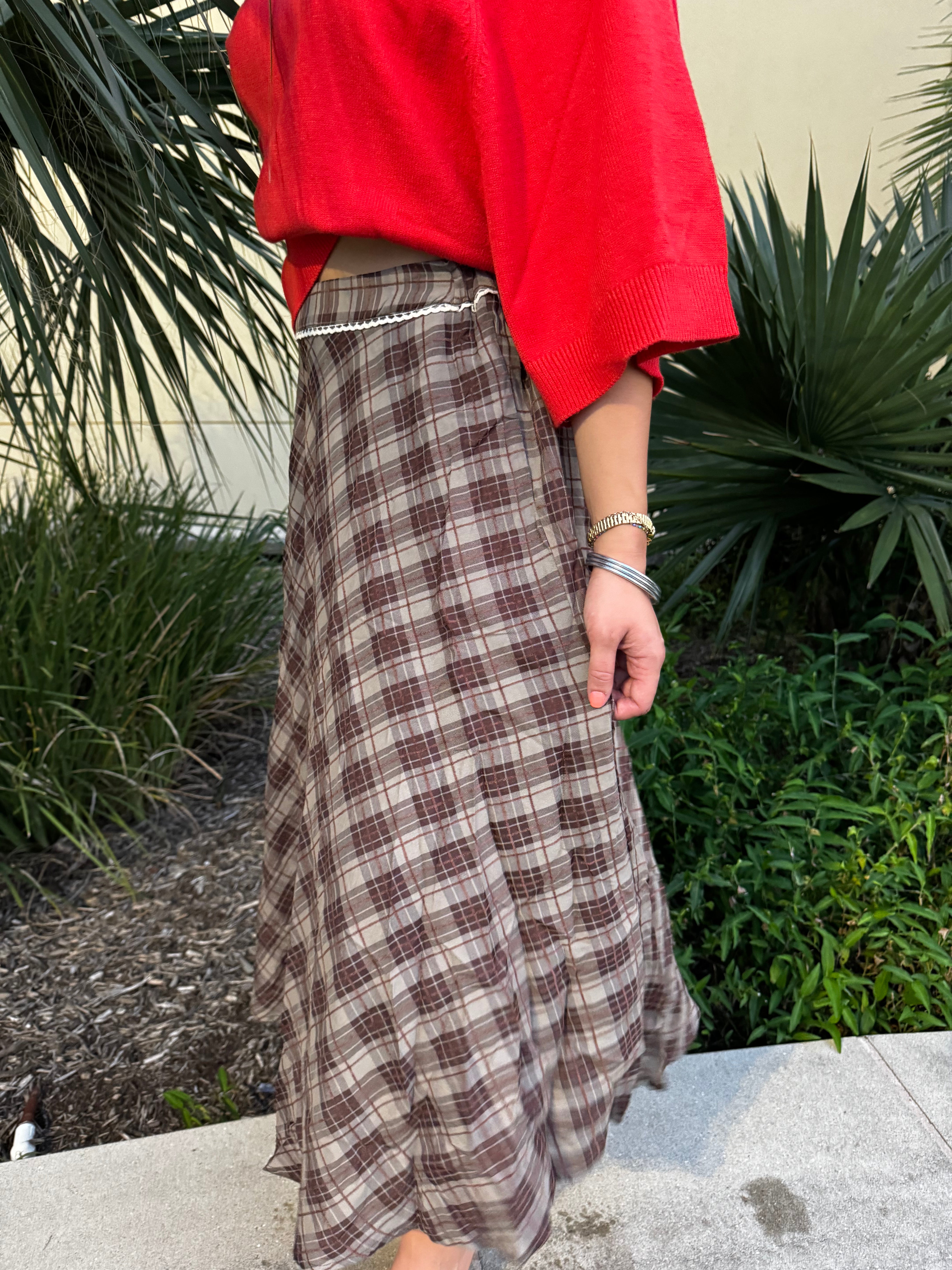 Autumn Stroll Plaid Maxi Skirt By Easel