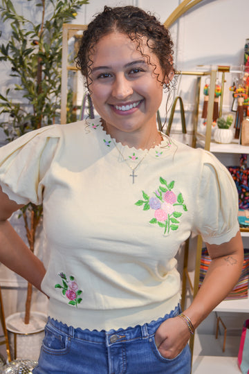 Rosie Romance Embroidered Knit Top By Rareraw
