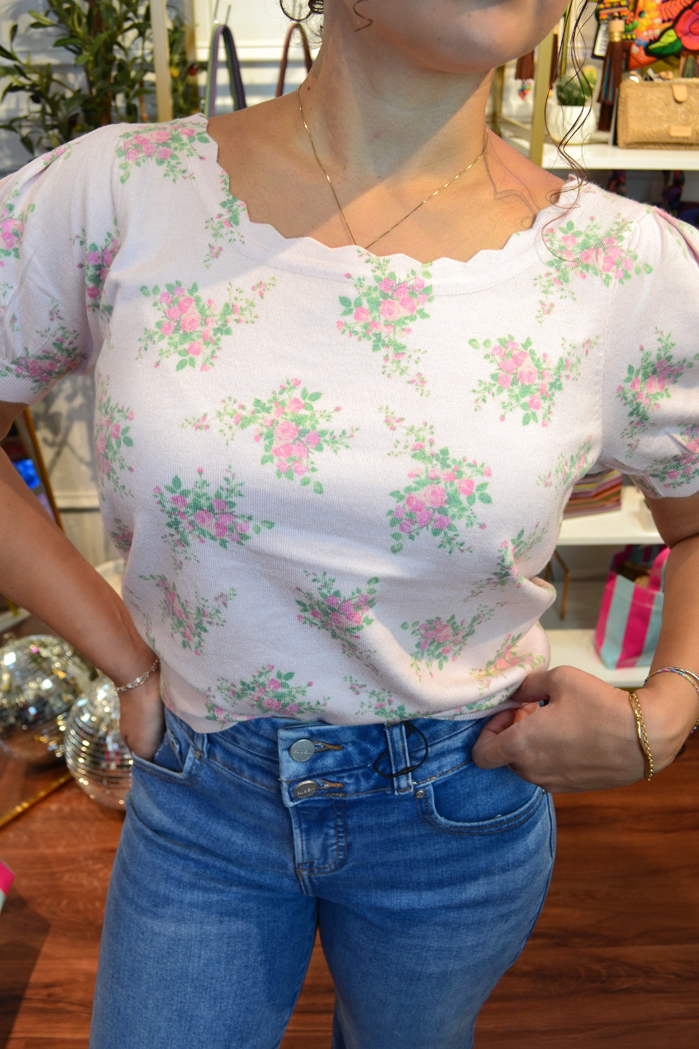Vintage Bloom Puff Sleeve Knit Top By Rareraw