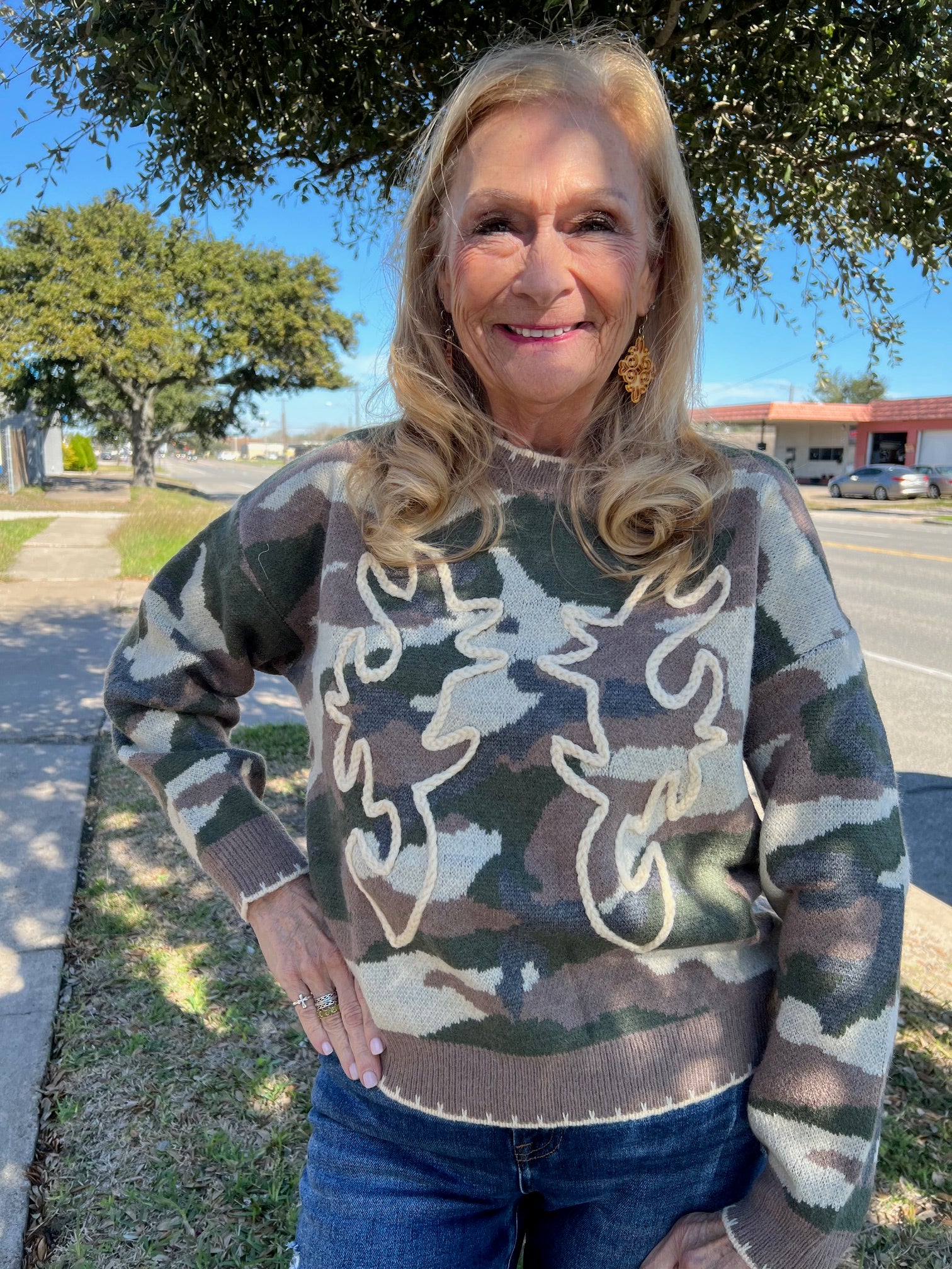 Camo Cowgirl Stitched Pullover By Lucky and Blessed