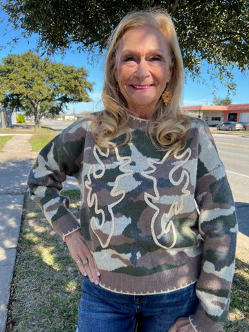 Camo Cowgirl Stitched Pullover By Lucky and Blessed