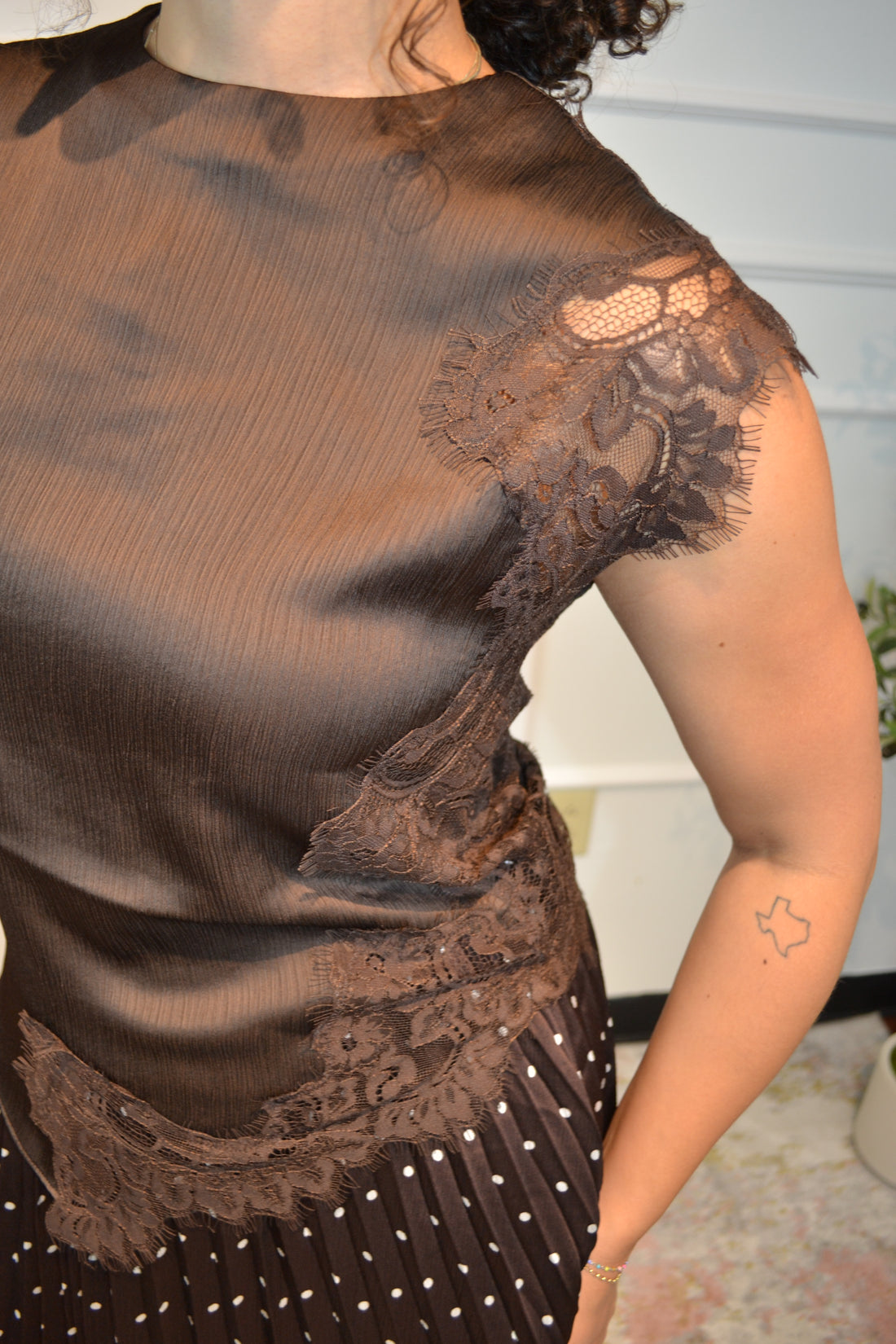 Chocolate Lace Elegance Sleeveless Top By SKIES ARE BLUE