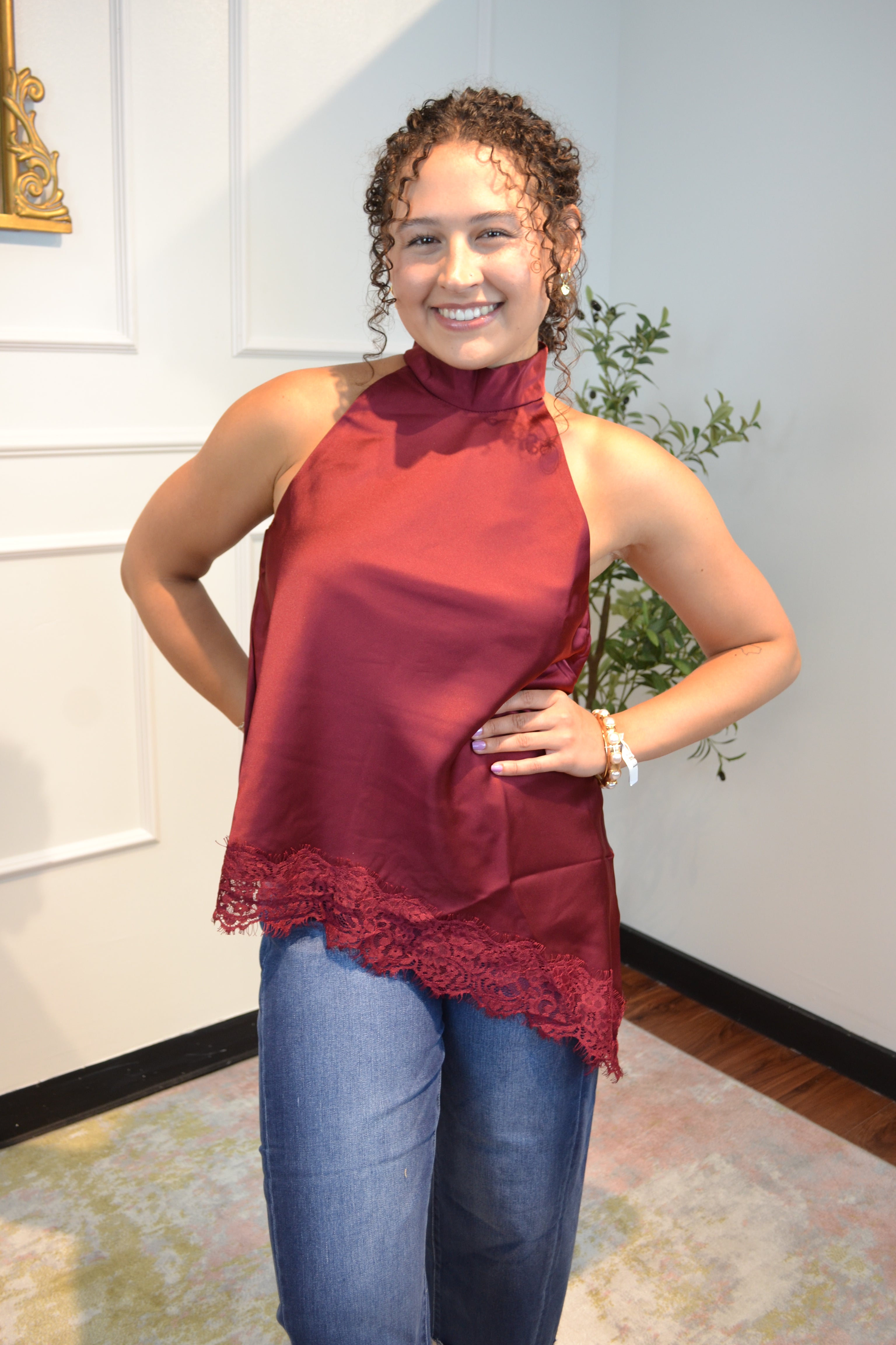 Satin & Lace Elegance Halter Top By Entro
