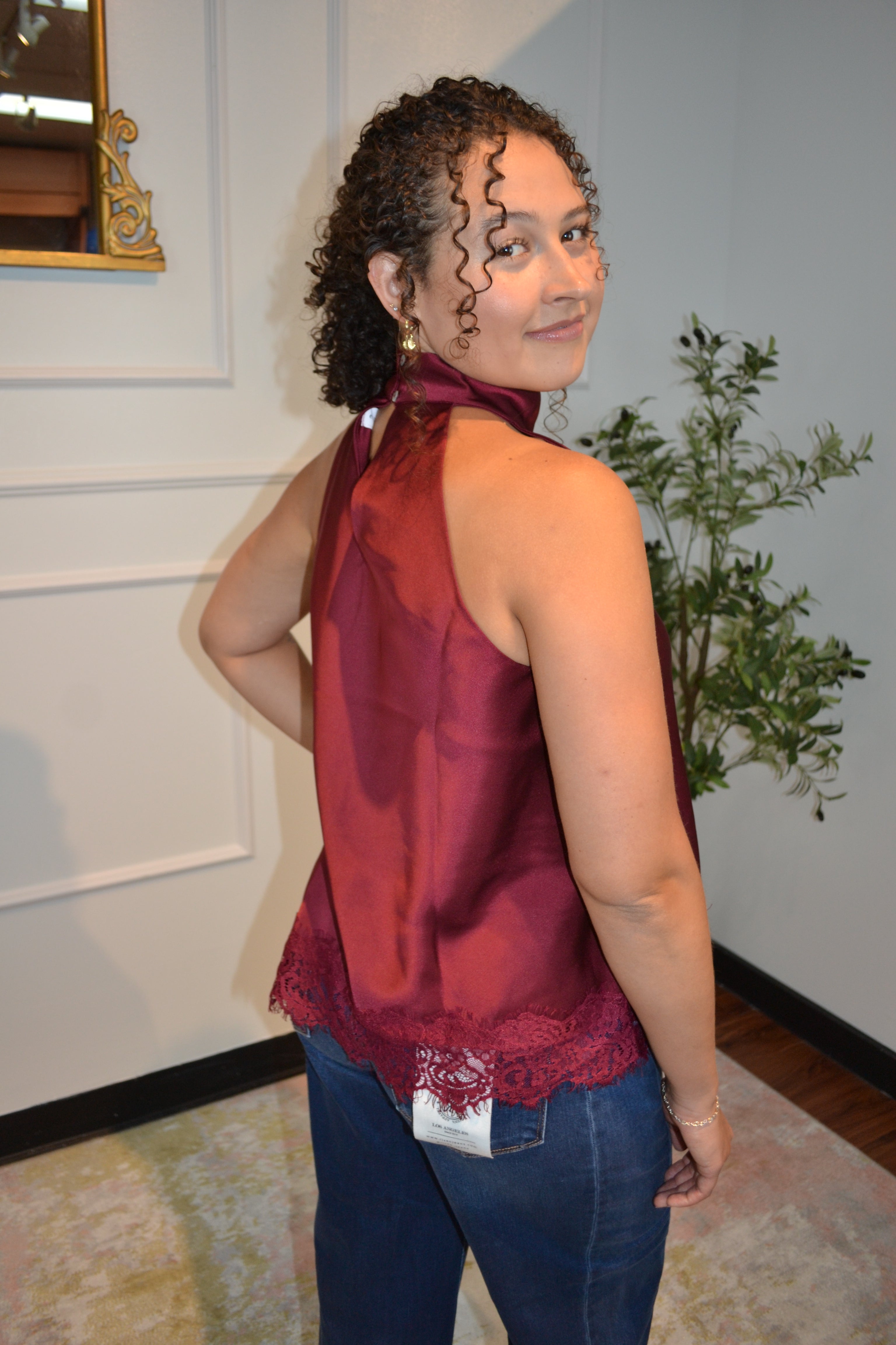 Satin & Lace Elegance Halter Top By Entro
