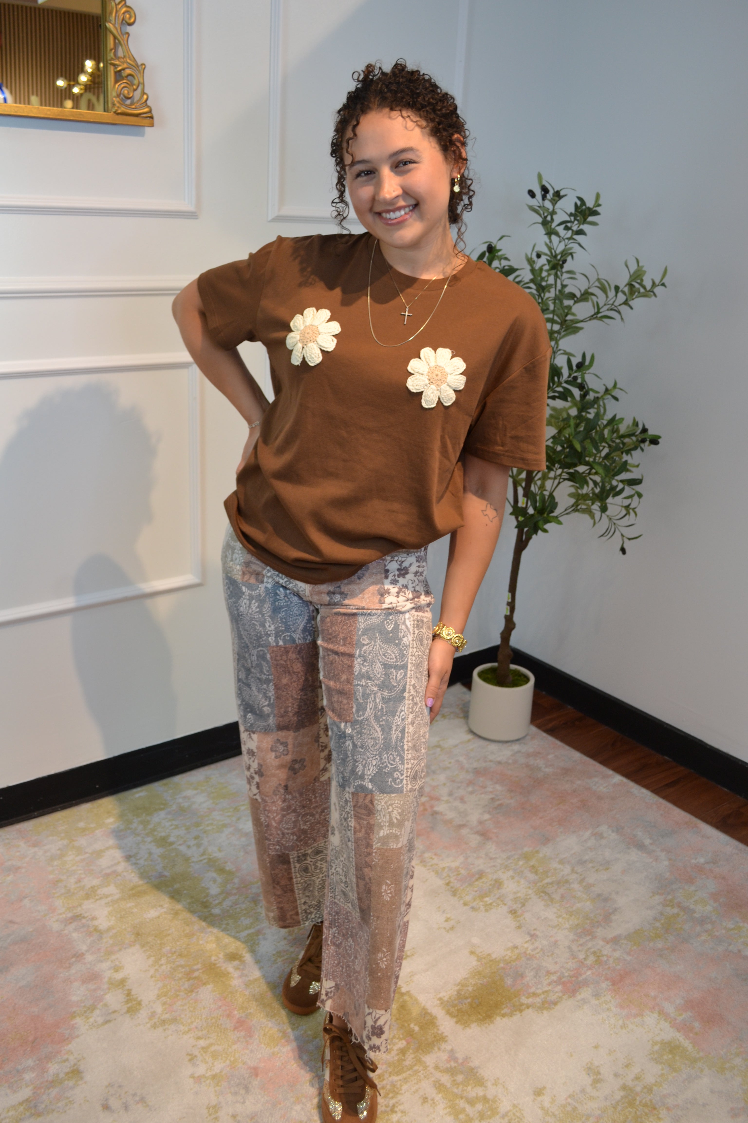 Full Run Earth Block High Rise Wide Leg Pants