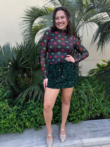 Keigan Mesh Top- Christmas Polka Dots