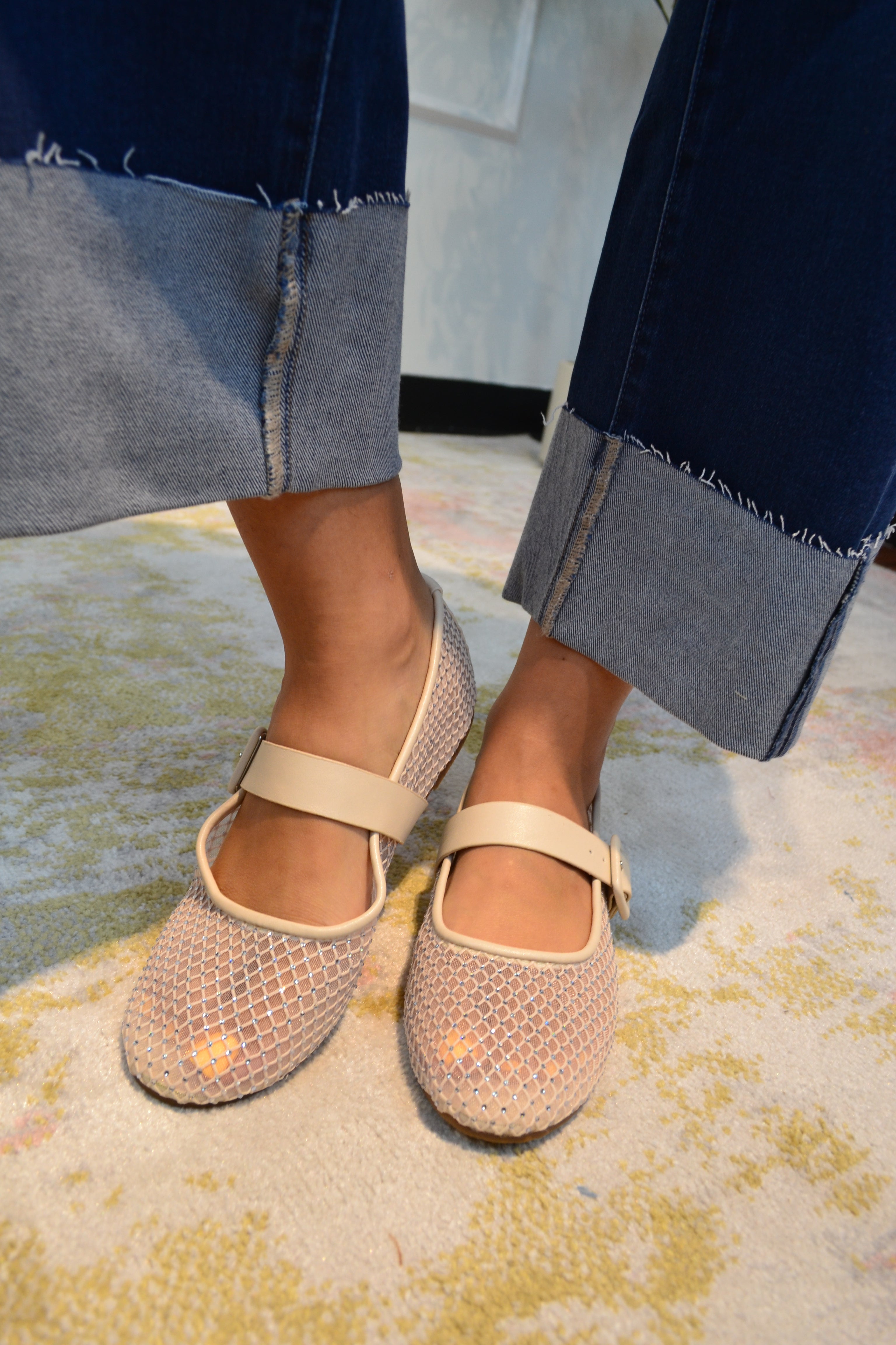 The Gem | Ivory Gem Embellished Mesh Mary Jane Flat