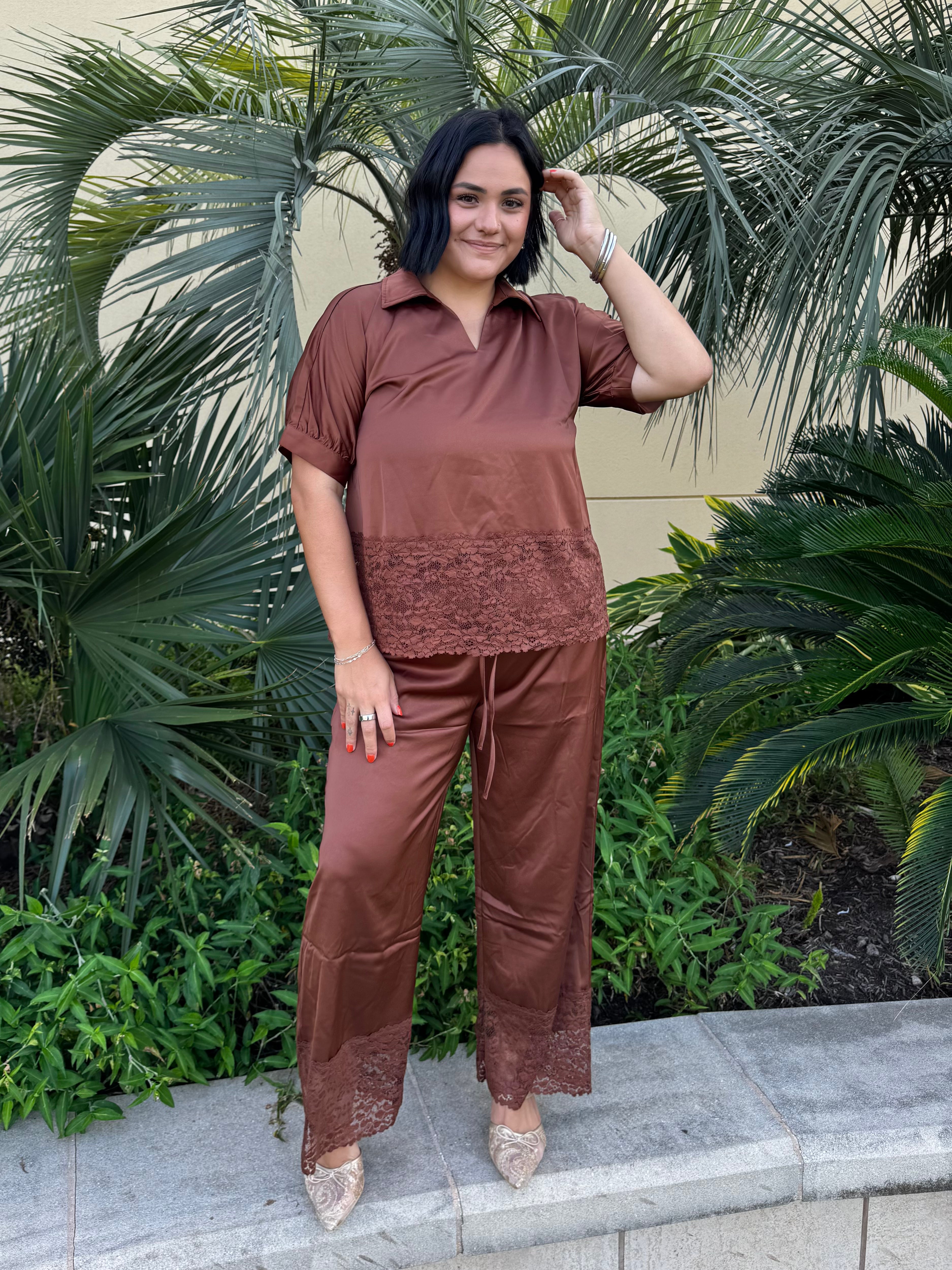 Cocoa & Lace Satin Lounge Set