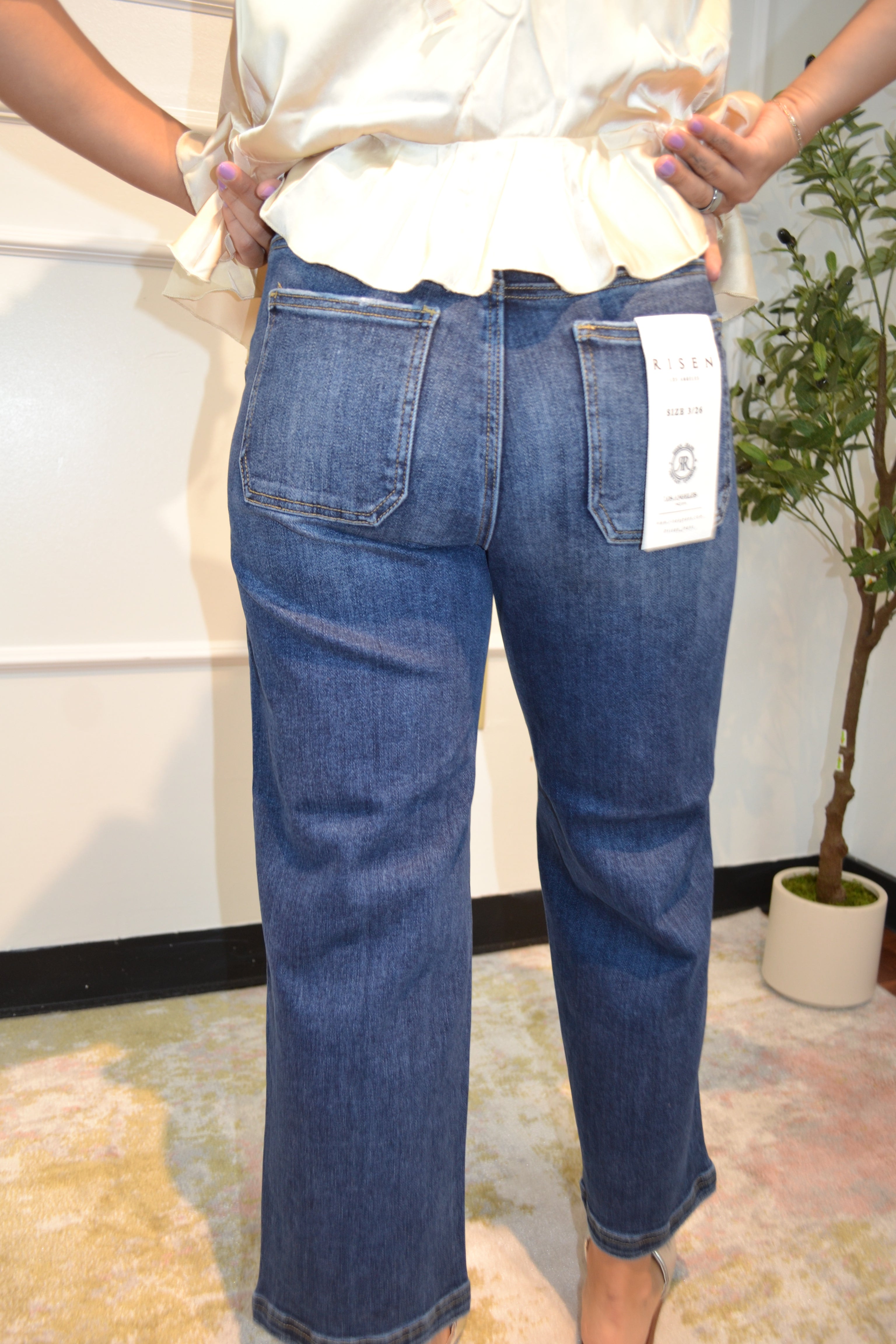 Risen Slouchy Cropped Baggy Jeans Front Patch Pocket