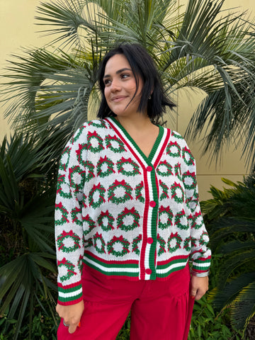 Ribbon Wreath Knit Cardigan