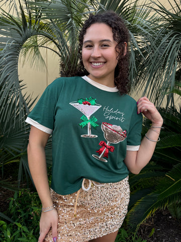 Holiday Spirit Sequin Embroidered Tee