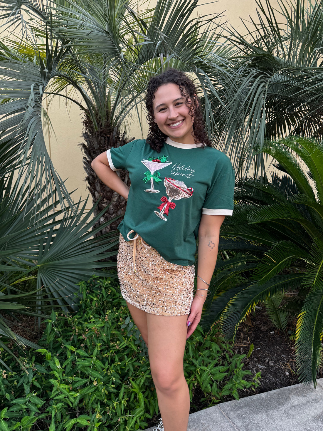 Holiday Spirit Sequin Embroidered Tee